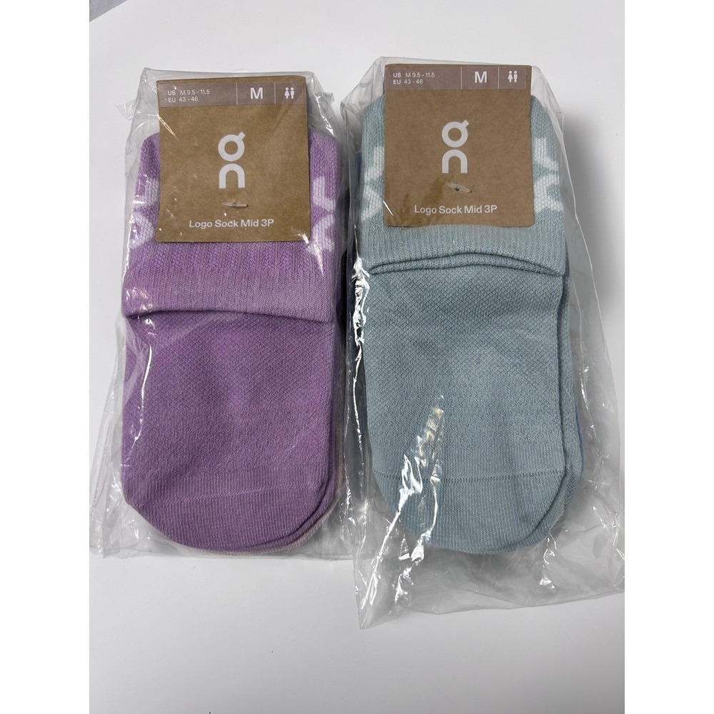 On Logo Sock Mid 3P Bundle Mens Medium Athletic Navy Mauve Lavender 6 Pairs